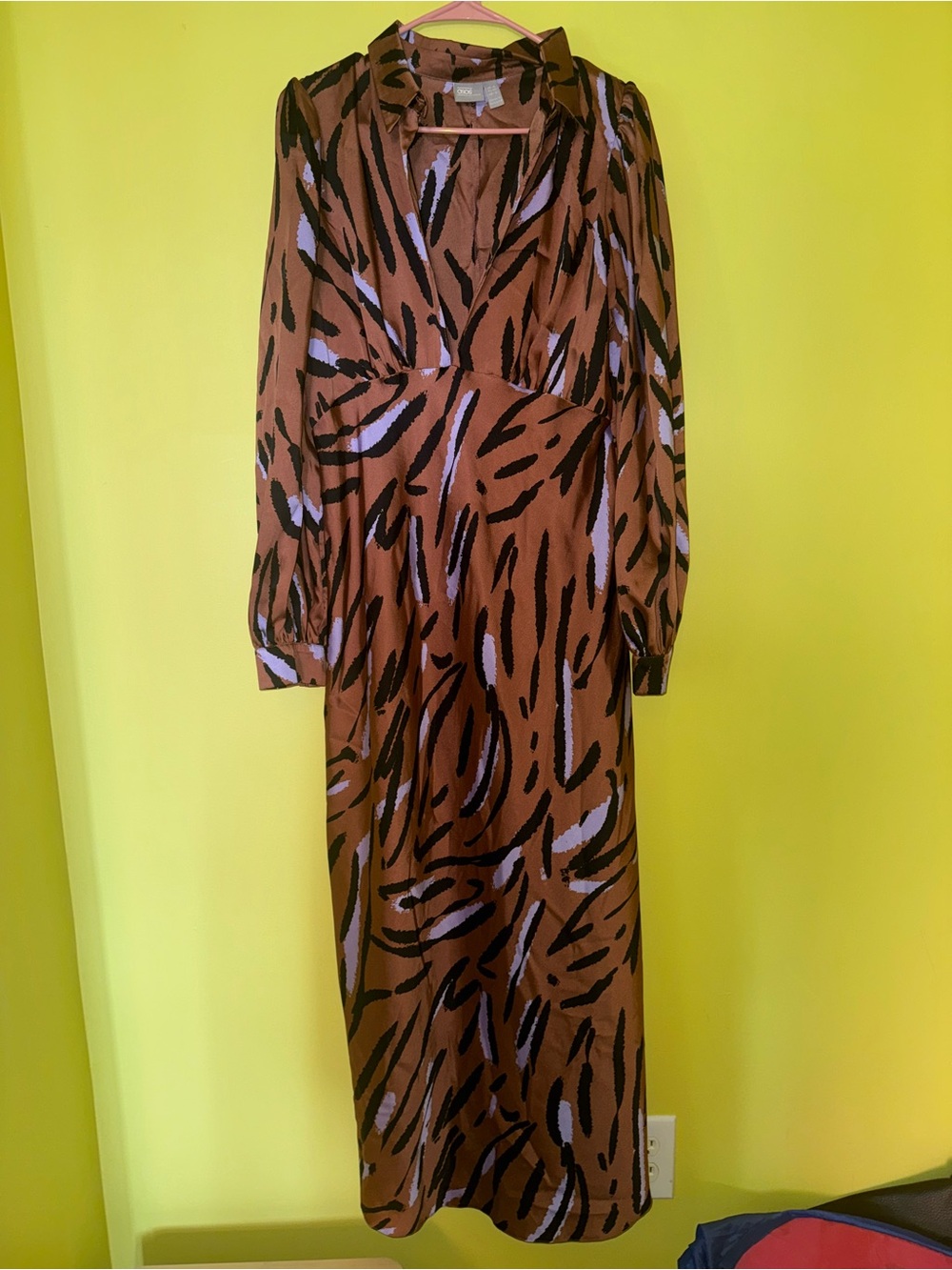 ASOS brown abstract brushstroke print midi dress